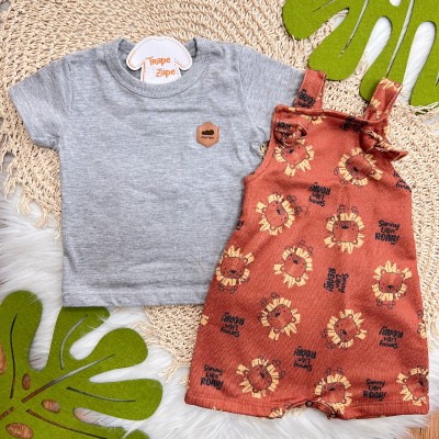 Conj. Camiseta e Jardineira Sunny Lion Roar - Ferrugem